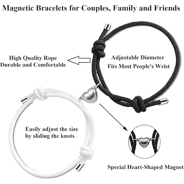 2 Stycken Magnetiska Pararmband för Kvinnor Män, Sol och Måne Matchande Armband Kärleksgåvor, för Pojkvän Flickvän Bästa Vän, Polyamid