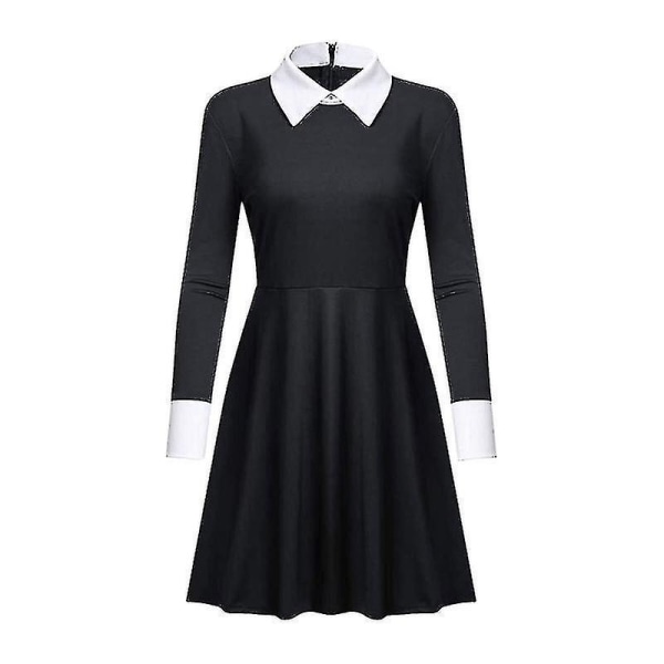 Onsdag Adams Family Cosplay Costume Black Dress Costume (kort ärm/lång ärm) Long sleeves M