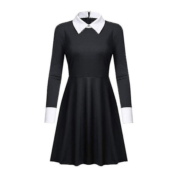 Wednesday Addams Familie Cosplay Kostume Sort Kjole Kostume (kortærmet/langærmet) Long sleeves M