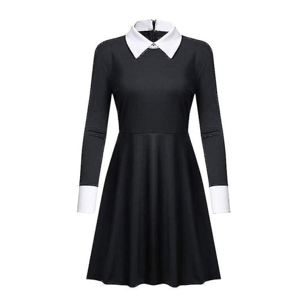 Wednesday Addams Familie Cosplay Kostyme Svart Kjole Kostyme (kort erme/lang erme) Long sleeves XL