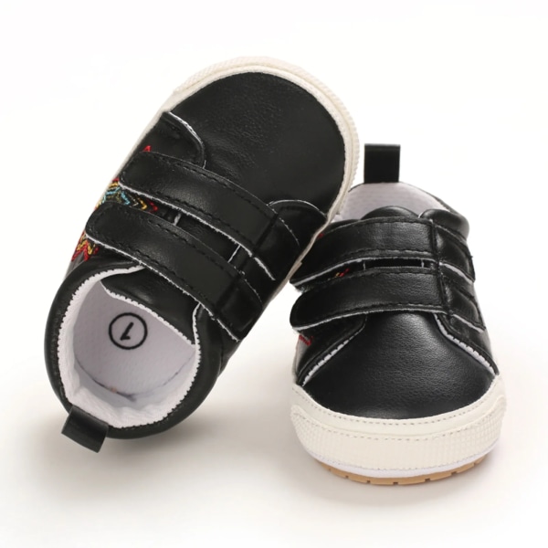 Barnskor, Stjärnbroderi Mjuka Sula Promenadskor Prewalker Skor för Vår Höst, Vit/Svart, 0-12 Månader Black 9-12M