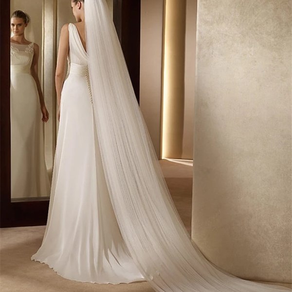 Elegant bröllopstillbehör 3m 2 nivåer bröllopsklänning vit elfenben enkel brudslöja bröllopsklänning White one layer 300cm