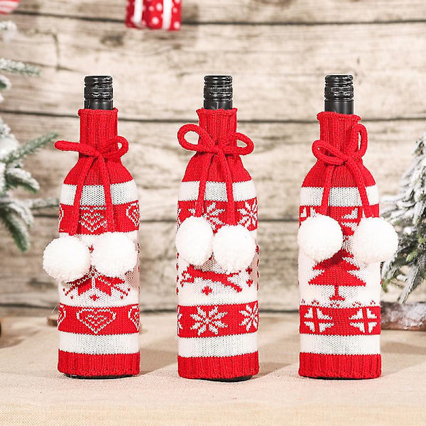 Handgjord Vinflaskpåse i Tröjmodell för Juldekoration, Återanvändbar Vingåvopåse för Jul, Bröllop, Födelsedag, Resor, Högtidsfest, Set om 3.