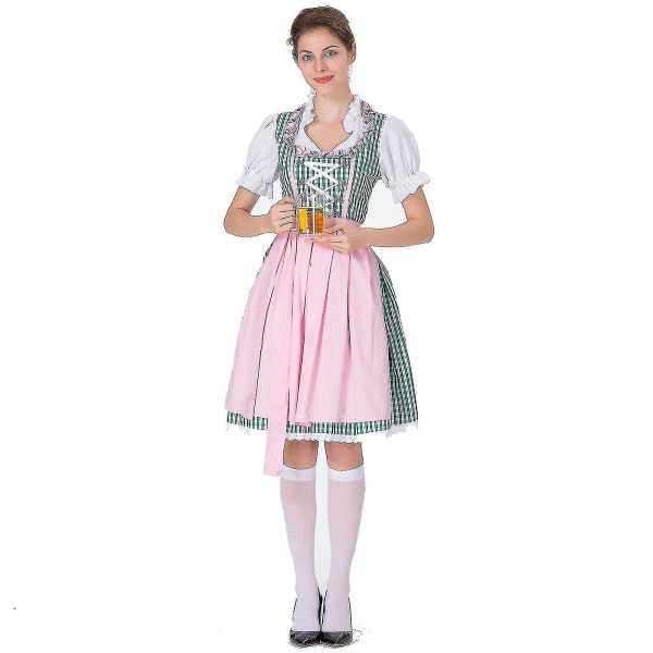 Oktoberfest kostume til kvinder tysk dirndl kjole kostume kjole bayersk karnevalsfest, 100% ny Green 2XL