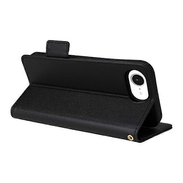 Kompatibelt Plånboksfodral för iPhone 16e, Flipfodral med Litchi-textur, PU-läder Black