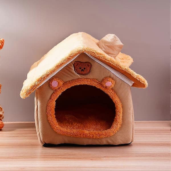 Cave Cat Bed Cute Bear Shaped Cat Beds for Indoor Cats with Removable Cushion grå