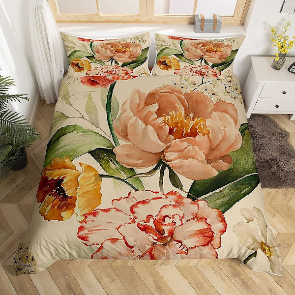 Vintage Blomster King Full Queen Dynetrekk Retro Rosa Blomstret Dynetrekk Rose Grønne Blader Sengetøy Sett Polyester Dyne Trekk