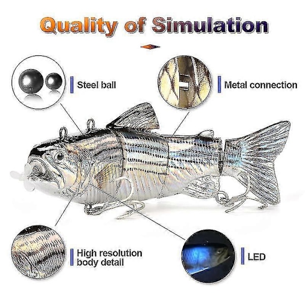 Robotisk Svømmeagn Fiske Auto Elektrisk Lokkemiddel Wobblere For 4-segments Swimbait USB Oppladbar Blinkende LED-lys, fiske E-Yvan