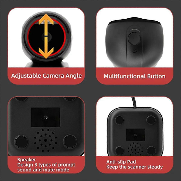 1D 2D QR Kablet Strekkodeskanner Automatisk Sensorleser USB Skrivebordsstrekkodeleser