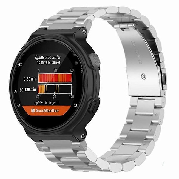 Kompatibelt för Garmin Forerunner 220 / 230 / 235 / 735XT / 620 / 630 Klockarmband 3-pärlor Solid Metallarmband Silver
