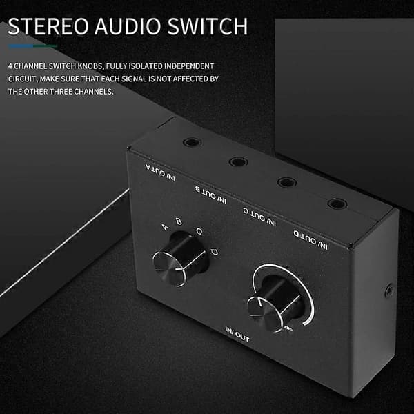 4 Port Audio Switch, 3.5mm Audio Switcher, Stereo AUX Audio Vælger, 4 Input 1 Output/1 Input 4 Output