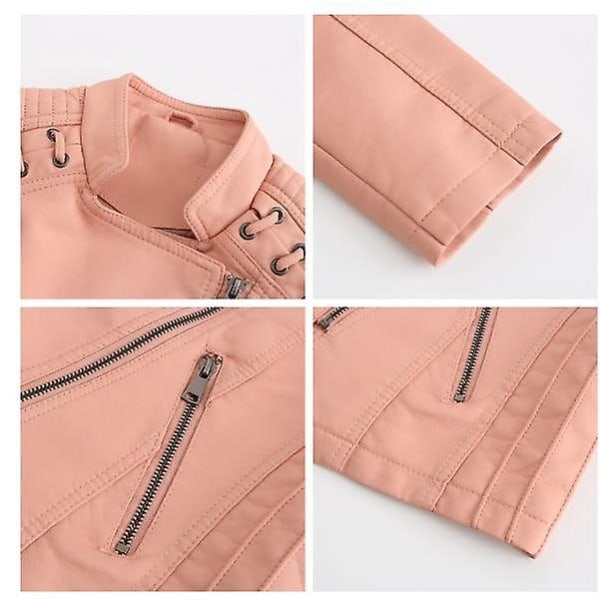 Läderjacka för kvinnor Casual dragkedja finns i 12 färger pink XL