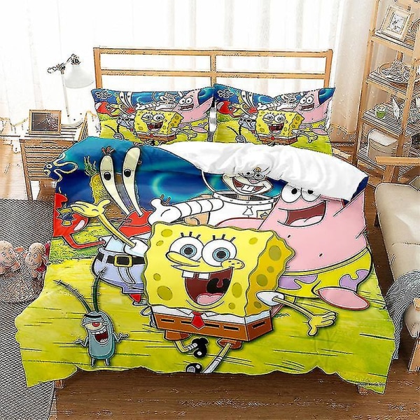 Spongebob Squarepants Serie Trykt Dynetrekk Todelt Sett Tredelt Barneroms Dekorativt Dynetrekk style 5 173*218three-piecesuit