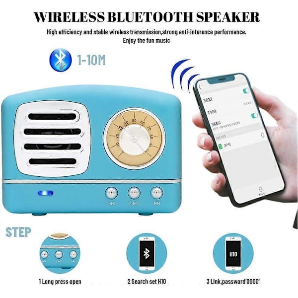Bärbar bluetooth retrohögtalare, trådlös mini retrohögtalare, med fyllig bas, stereo