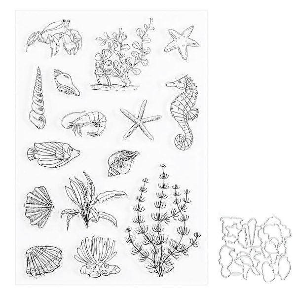 Transparent Stempel Skærende Die Klar Gummi DIY Journal Søhest Konkylie Havbundsmønster Håndværk