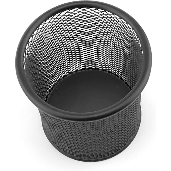 Metallpennhållare Rund Tråd Metallnät Multifunktionell Kopp för Kulspetspenna Diameter 85 mm Svart