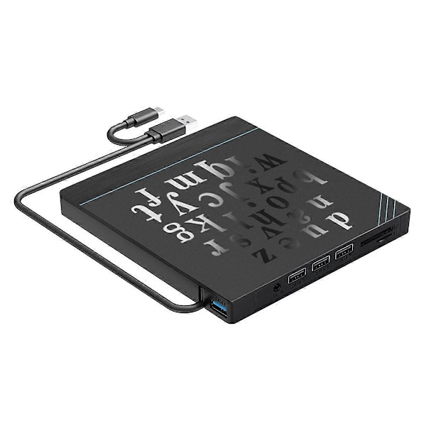 7 in 1 USB 3.0 Type-C DVD CD ROM -levyasema, soitin, poltin, uudelleenkirjoitin SD-kortinlukijalla ja USB-porteilla