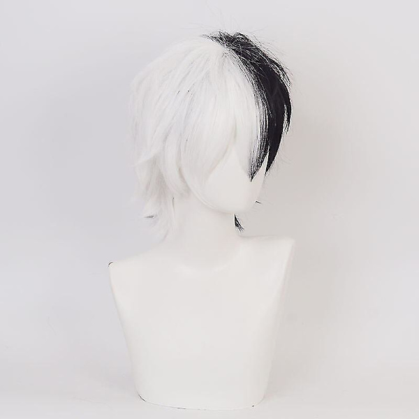 Pelit Danganronpa Cosplay Peruukki Musta ja Valkoinen Kaksivärinen Lyhyt