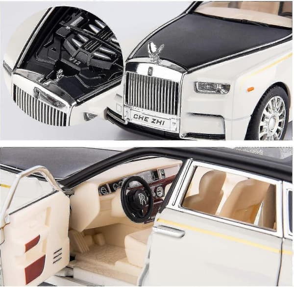 1/24 Rolls-Royce Phantom Modellbil, zinklegering Pull Back Leksaksbil med Ljud och Ljus för Barn Pojke Flicka Present (vit) St-001