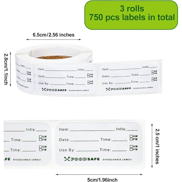 Matetiketter for catering Matdato Lagringsetiketter 2,5 x 5 cm Avtakbare fryseetiketter Lett å fjerne Sikkerhetsdato-klistremerke