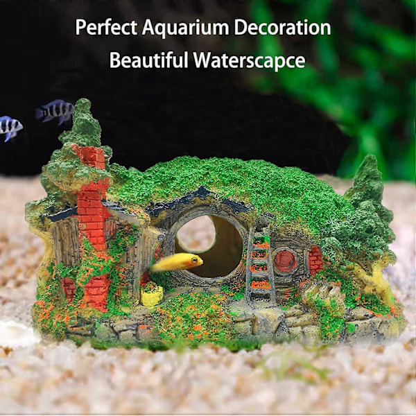 Akvariumdekorasjoner Hus Resin Betta Gjemmested Hule Liten Akvarium Dekor Hul Hull Ly Akvarium Ornamenter Mini Hage Dekorering Landskapsarkitektur Ac