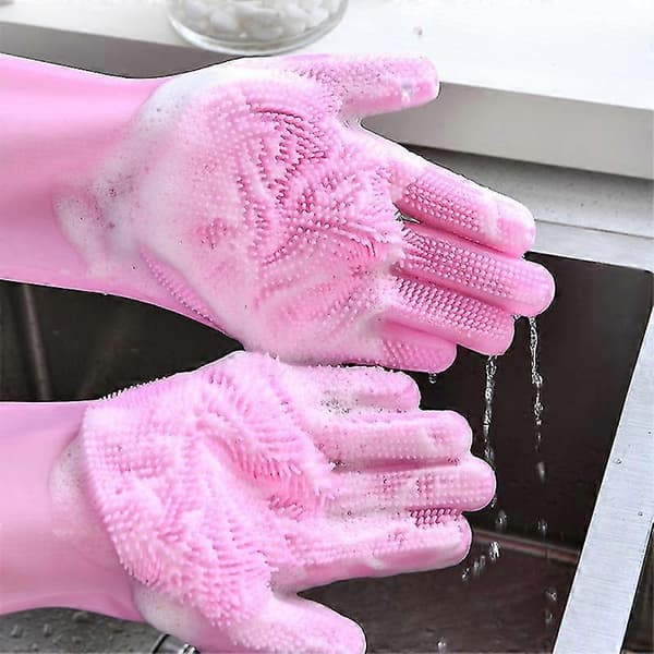 Silikonhansker Oppvaskhansker (2 stk, rosa)