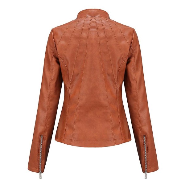 Læder PU Jakke Kvinder Efterår Langærmet Lynlås Slank Mode Motorcykel Oversize Jakke Kunstlæder Frakker Overtøj brown XXXL
