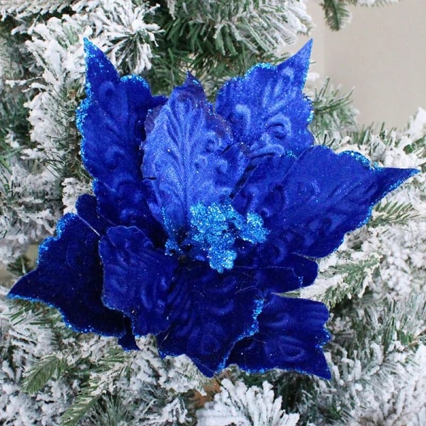 28CM 1/2/3kpl Suuri joulun keinotekoinen kukka Glitter Joulukuusen koristelu koti puutarha koulu ostoskeskus Lomatapahtuman koristelu 28CM Blue 1pc