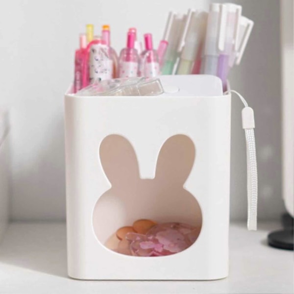 Børsteholder Organizer Makeup Pen Skrivebordsopbevaringsbeholder Hvid Lille Kanin Firkantet