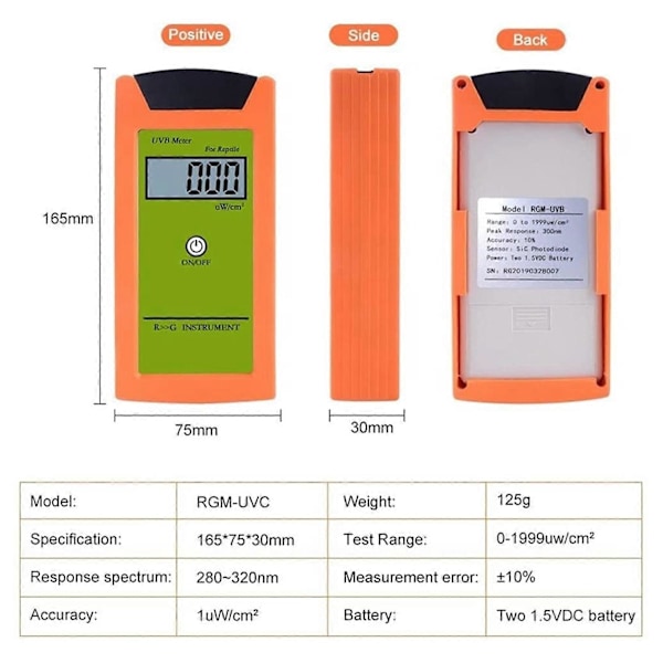 UVB-måler UVB-tester Høy nøyaktighet UVB-detektor UVB-testinstrument for reptiler