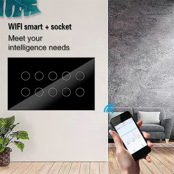 WIFI Smart Touch Lys Bryter Veggbryter Glasspanel 8 Gang Tuya Smart Life for Alexa Home Wh