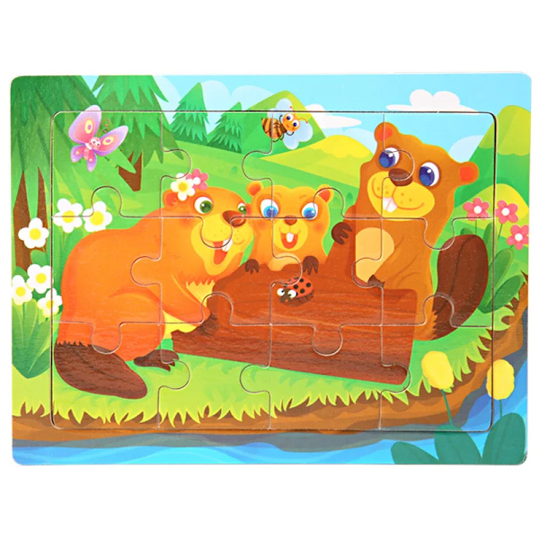 15*11cm 3D Palapeli Sarjakuvaeläimet Puupalapeli Lasten Kognitiivinen Palapeli Vauvan Puiset Lelut Opetuslelut Lapsille 13-squirrel