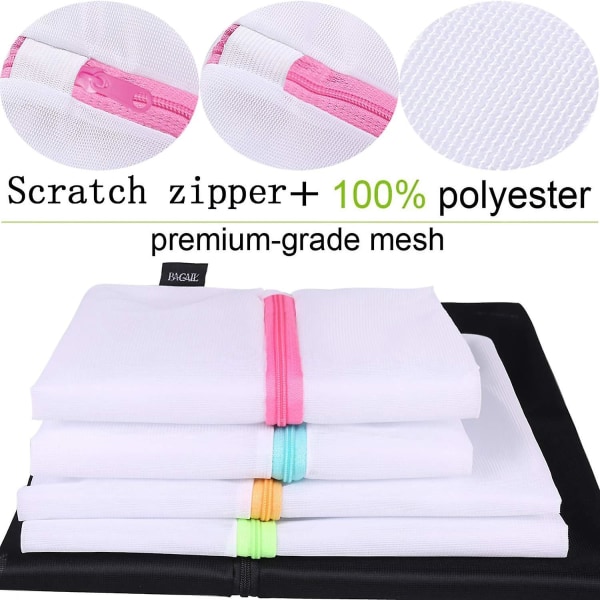 Sett med 5 vaskeposer i netting - 1 ekstra stor, 2 store og 2 medium vaskeposer, bluse, strømper, undertøy, BH-lingeri, reisevaskepose