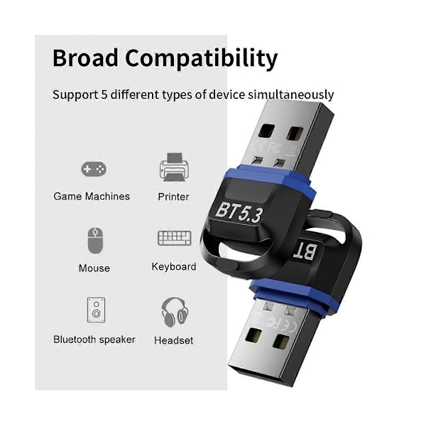 USB Bluetooth-adapter for PC USB Bluetooth-dongle 5.3 Trådløs Bluetooth-kontakt Mottaker USB-nøkkel