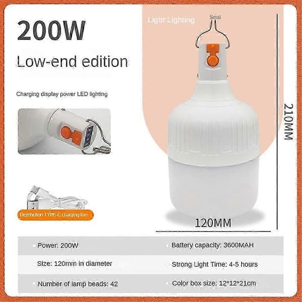 USB-ladepære Utendørs Nattmarked Bodlys Husholdningsstrømbrudd LED Nødlys 200w-120mm