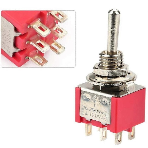 10 Stycken Växelströmbrytare PÅ-AV-PÅ 3-Positions Växelströmbrytare DPDT 6-Pin 6Mm 2A / 250VAC 5A / 120VA