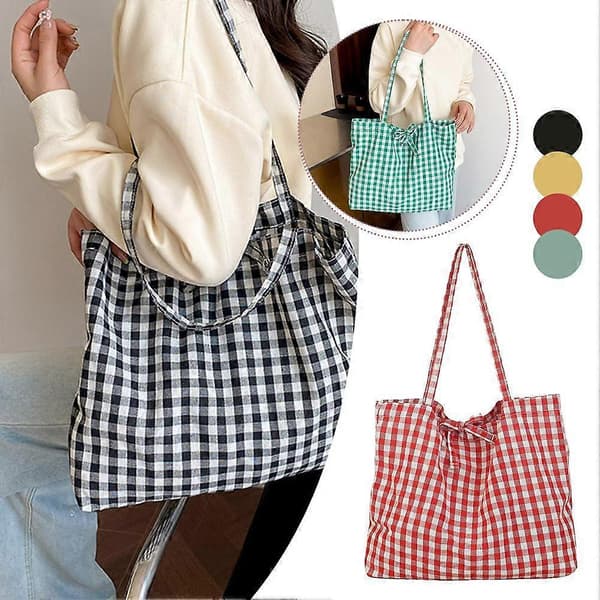 Gingham tygväska - Nylon, stor kapacitet, enkel axelväska Red