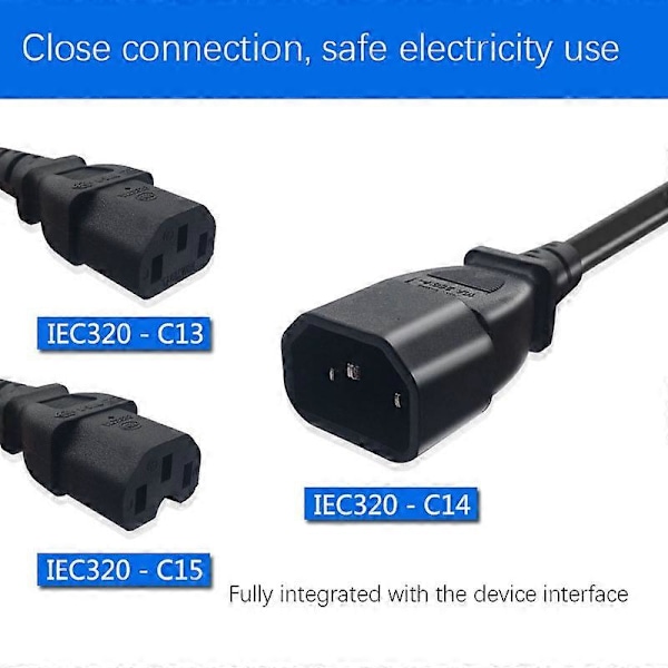 IEC 3-benet C14 Han til C7 Hun Konverter Adapter Kabel til PDU UPS Kedel (2.0M)