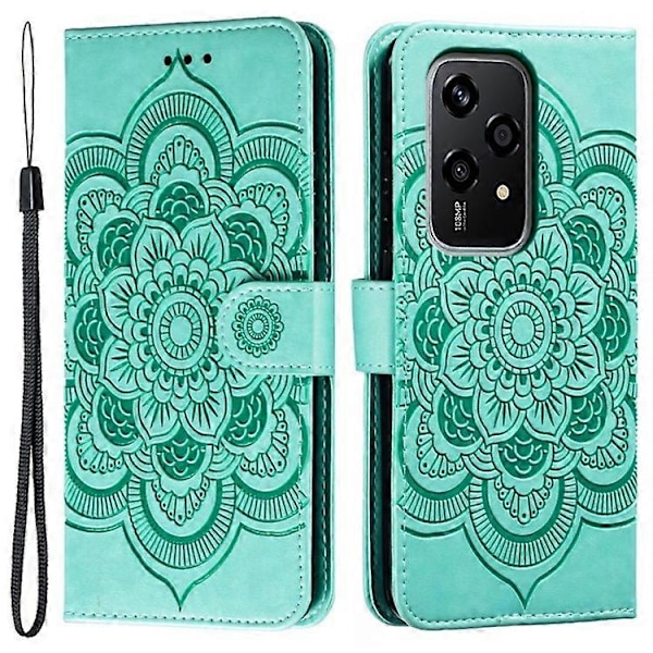 Kompatibelt Skal för Honor 200 Lite PU Läder Mandala Präglad Design Plånboksfodral Green