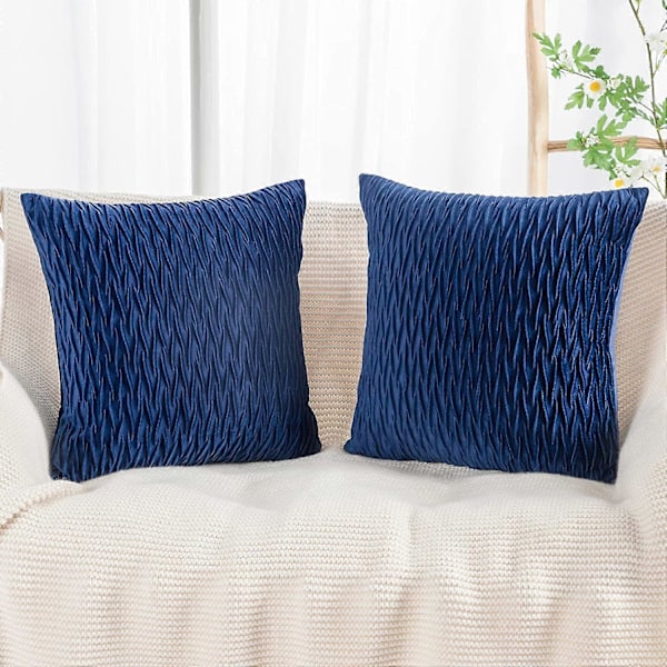 Sæt med 2 Superbløde Puderbetræk i Fløjl 45x45 cm Blå Firkantet med Tekstur Luksus Stil Pudebetræk Pude Shell til Sofa Soveværelse