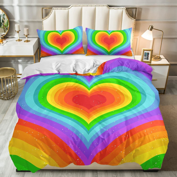 Rainbow Cover Set för tonåringar Färgglada Love Sängkläder Set Love Heart Täcken Cover B 135x200cm