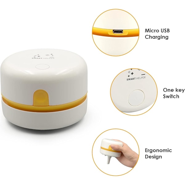 Kannettava 360° kääntyvä johdoton mini pöytäimuri USB-latauksella (Valkoinen)