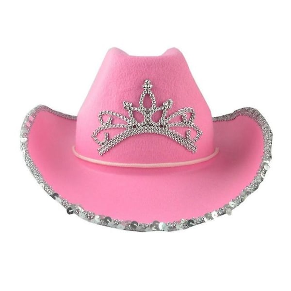 Vaaleanpunainen Western Cowgirl -päähineet Glow Hat Feather Paljetit Fedora Beach Cowboy Hat Western Party Hat pink 1