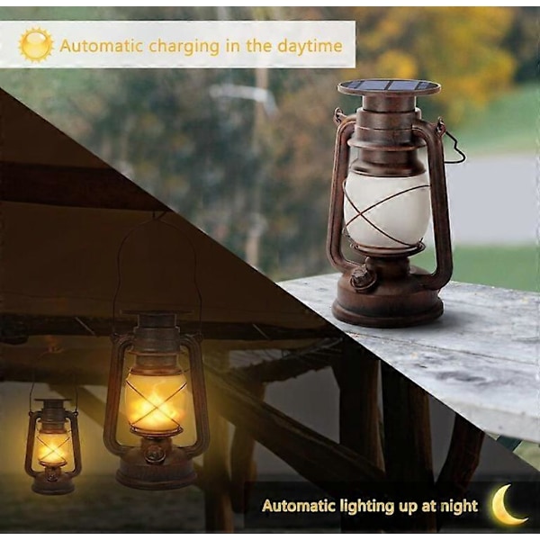 Solarlampor Utomhus LED Orkanlykta med Flameffekt Vattentät Retrodesign LED Dekorativ Orkanlampa för Trädgård, Stigar, Landskap (1p