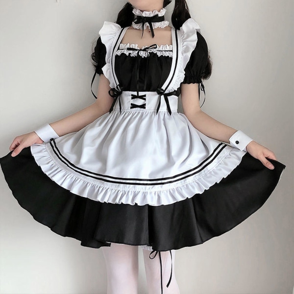 2022 Svart Søt Lolita Maid Kostymer Jenter Kvinner Lovely Maid Cosplay Kostyme Animasjon Vis Japansk antrekk Kjole Klær black XL
