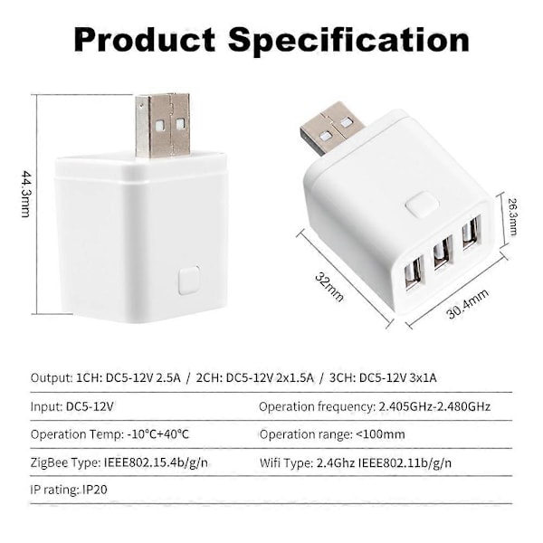 Tuya Smart WiFi USB Adapter Switch 5V Mini USB Strömadapter Smart Life Kontroll för Alexa Yandex 1U
