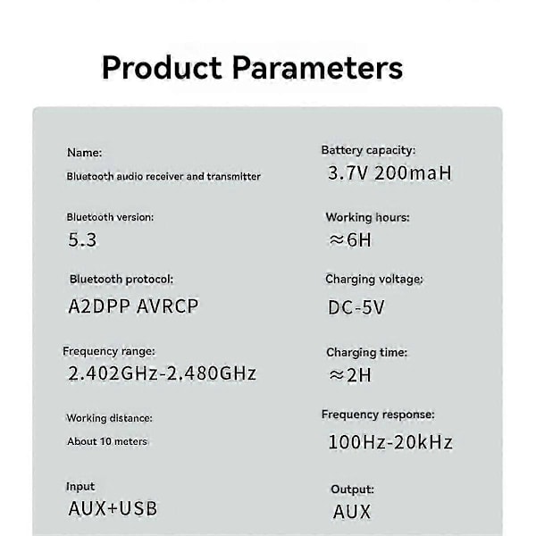 Bluetooth 5.3 Sender Modtager 2-i-1 med 3.5mm AUX Jack, Trådløs o Adapter til Bil Stereo System