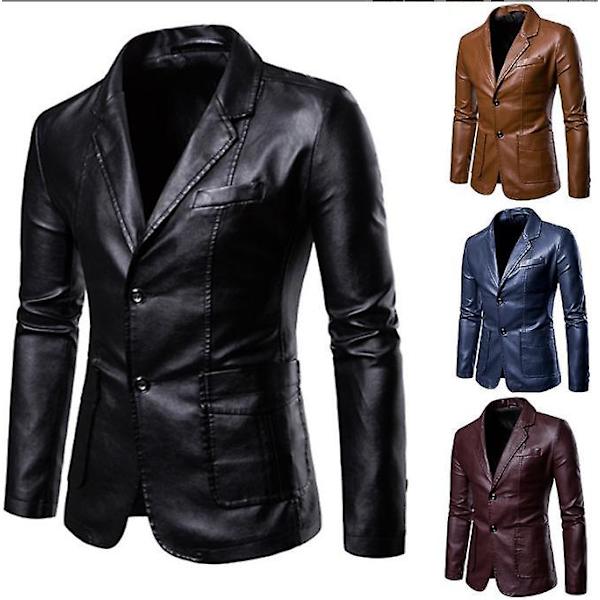 Syksyn ja talven miesten slim fit -mallinen monikäyttöinen PU-pikkutakki, miesten kauluskäänteinen nahkatakki, miesten takki 4 väriä 4colors L