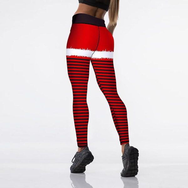 Nya God Jul Leggings Hög Midja Elasticitet Kvinnor Tryckta Randiga Snö Leggings Punk Bälte 3 Färger Byxor D-JK1-129 M