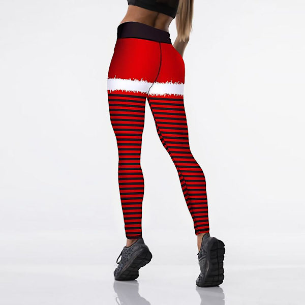Uudet Hyvää Joulua -leggingsit korkealla vyötäröllä, joustavat naisten painetut raidalliset lumi-leggingsit Punk-vyö 3 väriä housut D-JK1-129 XS